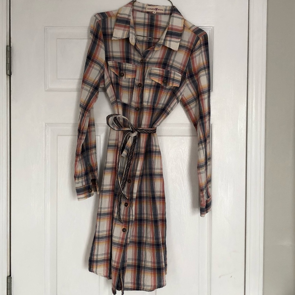 Altar’d State Button-Up Plaid Dress